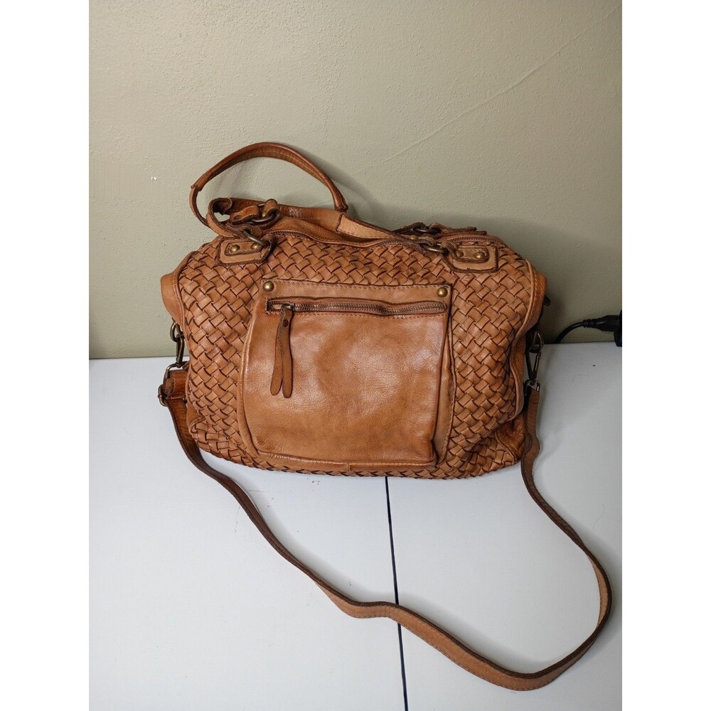 Sundance Brown Leather Braided Satchel Large Tote Very Clean Boho Unstructured